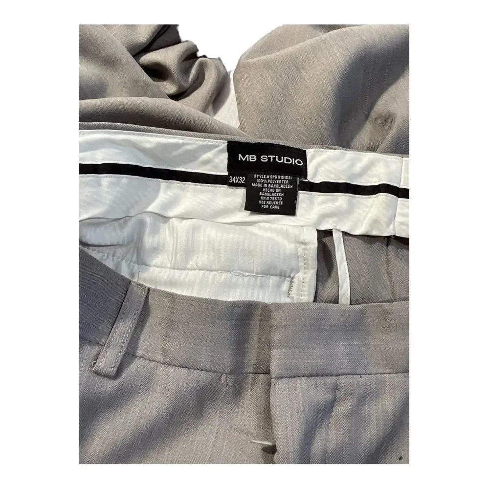 MB STUDIO GRAY POLYESTER FLAT FRONT MEN'S SLIM FIT 34X 32 DRESS PANTS